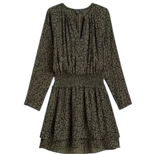 Rails Jasmine Mini Dress Olive Cheetah Animal Print Long Sleeve Size M